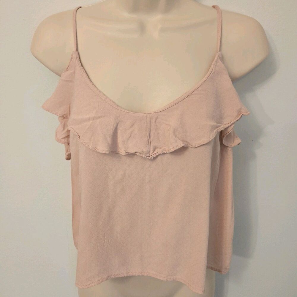 Aero Soft Pink Y2K Strappy Cami Tank Top M Ruffle Coquette Indie Boho Fairy
